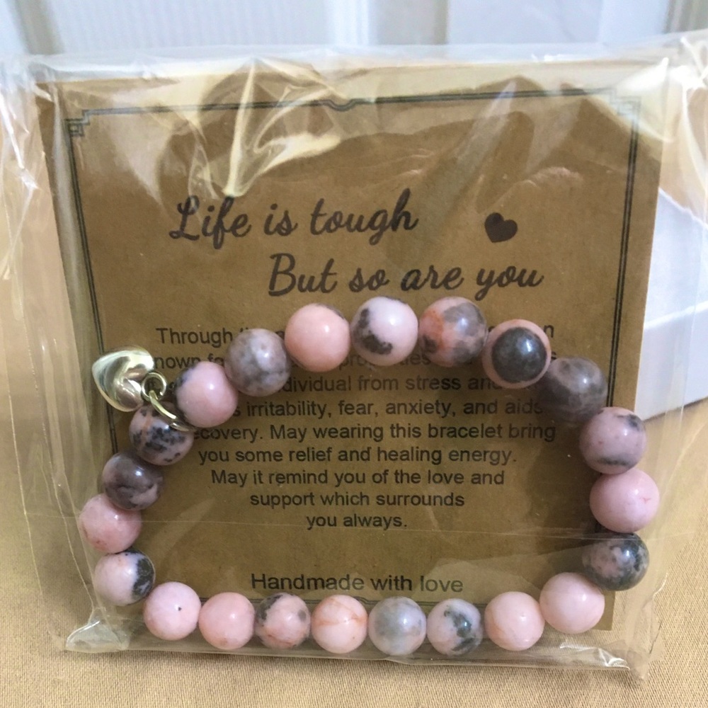 “Life is tough but so are you” Pink Amethyst Inspirational Bracelet